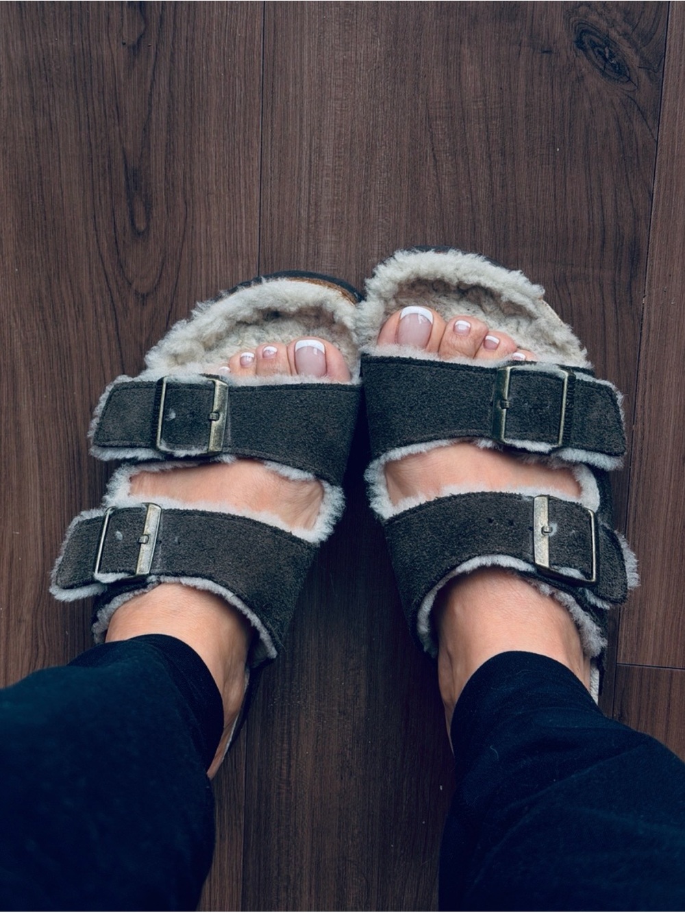 Birkenstock Brown Suede Shearling-Lined Two-Strap Clogs